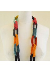 Collier chaîne, anneaux crochetés, gris, turquoise, anis et orange