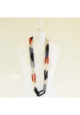 Collier chaîne, anneaux crochetés, naturel, noir, bleus et orange