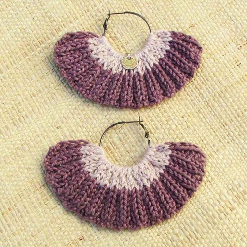 Boucles d'oreilles &eacute;ventail rose ancien et bruy&egrave;re