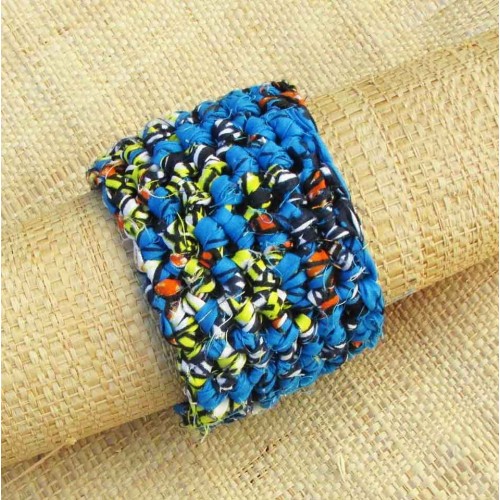 Manchette en wax bleu, orange, jaune et blanc