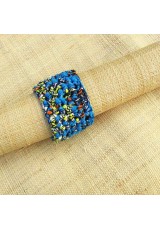 Manchette en wax bleu, orange, jaune et blanc