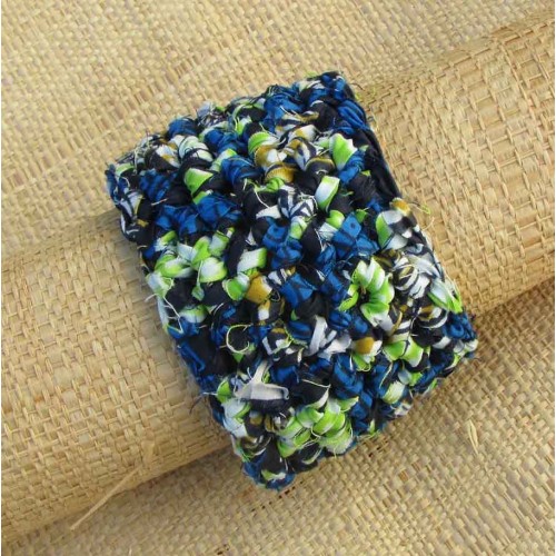 Manchette en wax bleu marine, bleu roi, vert et blanc