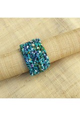 Manchette en wax turquoise, violet, noir, vert et orange