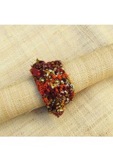 Manchette en wax orange, aubergine, moutarde et blanc avec franges