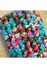 Manchette en wax turquoise, rose, brun, vert et jaune