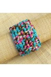 Manchette en wax turquoise, rose, brun, vert et jaune
