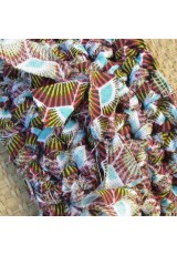 Manchette en wax rose foncé, jaune, gris, turquoise et blanc avec franges