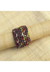 Manchette en wax lie de vin, rose, vert anis et blanc