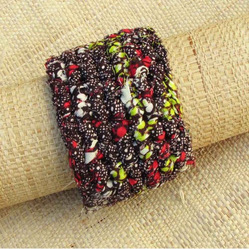 Manchette en wax lie de vin, rose, vert anis et blanc