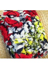 Manchette en wax rouge, marine, vert, jaune et blanc avec franges