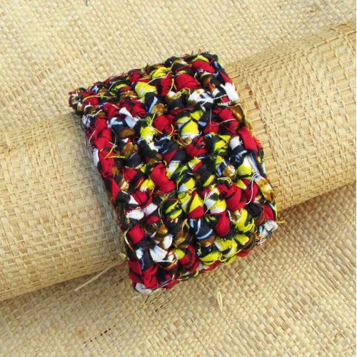 Manchette marine, rouge, jaune, brun et blanc