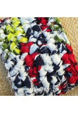 Manchette en wax rouge, bleu marine, jaune, vert et blanc