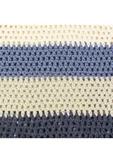 Sac seau au crochet, en coton bleu marine à paillettes, bleu outremer, bleu grisé et naturels