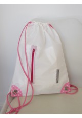 Petit sac à dos toile spinnaker et coton rose pois blancs
