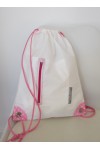 Petit sac à dos toile spinnaker et coton rose pois blancs