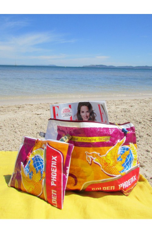 Grand Sac Holdall Elephant Branded Recyclé Sacs De Riz Cambodge - Fait Main éthique