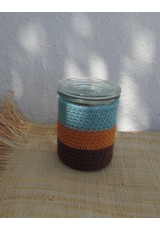 Photophore au crochet rayé turquoise orange chocolat