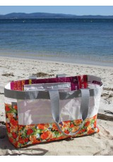 Cabas sac de riz et coton fleuri orange et blanc