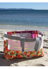 Cabas sac de riz et coton fleuri orange et blanc