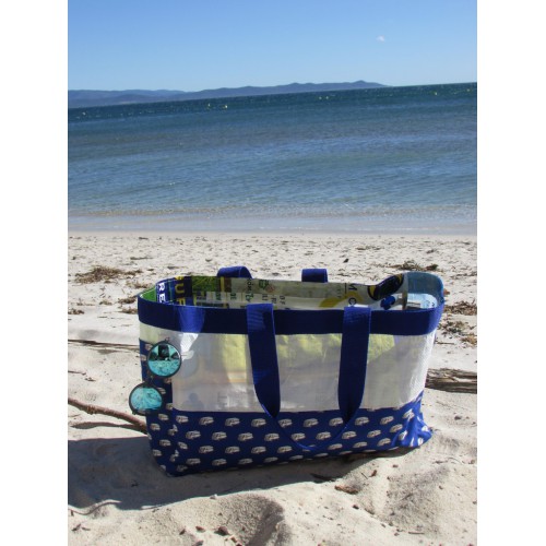 Cabas en sac de riz et coton bleu combi wv