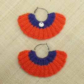 Boucles d'oreilles éventail orange vif et violet