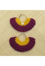 Boucles d'oreilles éventail aubergine et jaune d'or