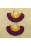 Boucles d'oreilles éventail aubergine et jaune d'or