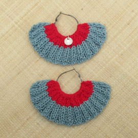 Boucles d'oreilles &eacute;ventail c&eacute;ladon et rouge vif