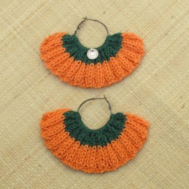 Boucles d'oreilles &eacute;ventail orange cl&eacute;mentine et vert bouteille