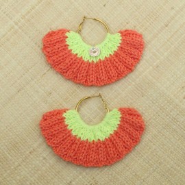 Boucles d'oreilles &eacute;ventail orange cl&eacute;mentine et jaune acide