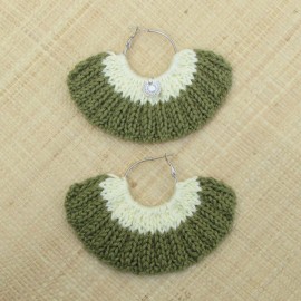 Boucles d'oreilles &eacute;ventail vert kaki et jaune p&acirc;le