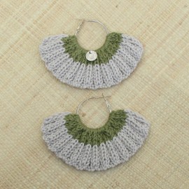 Boucles d'oreilles &eacute;ventail lin et vert kaki