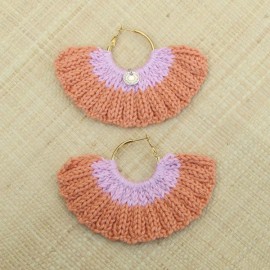 Boucles d'oreilles &eacute;ventail abricot et rose lilas 