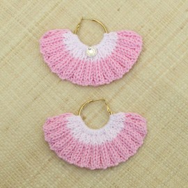 Boucles d'oreilles &eacute;ventail rose drag&eacute;e et rose p&acirc;le