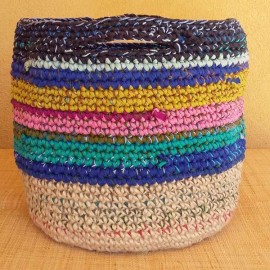 Cabas crochet multicolore Zpagetti et jute, bleu, jaune, rose et turquoise