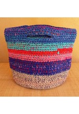 Cabas crochet multicolore Zpagetti et jute, bleu, turquoise rose et rouge