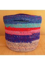 Cabas crochet multicolore Zpagetti et jute, bleu, turquoise rose et rouge