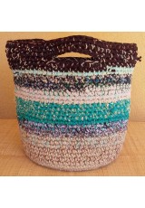 Cabas crochet multicolore Zpagetti et jute, brun, turquoise et naturel