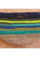 Cabas crochet multicolore Zpagetti et jute, marine, kaki, jaune, turquoise et bleu