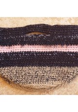 Cabas crochet multicolore noir et rose