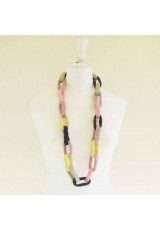 Collier chaîne anneaux crochetés jaune et rose