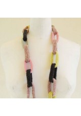 Collier chaîne anneaux crochetés jaune et rose