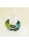 Sautoir chaîne, anneaux crochetés verts et turquoise