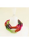Sautoir chaîne, anneaux crochetés verts, rose, aubergine et orange